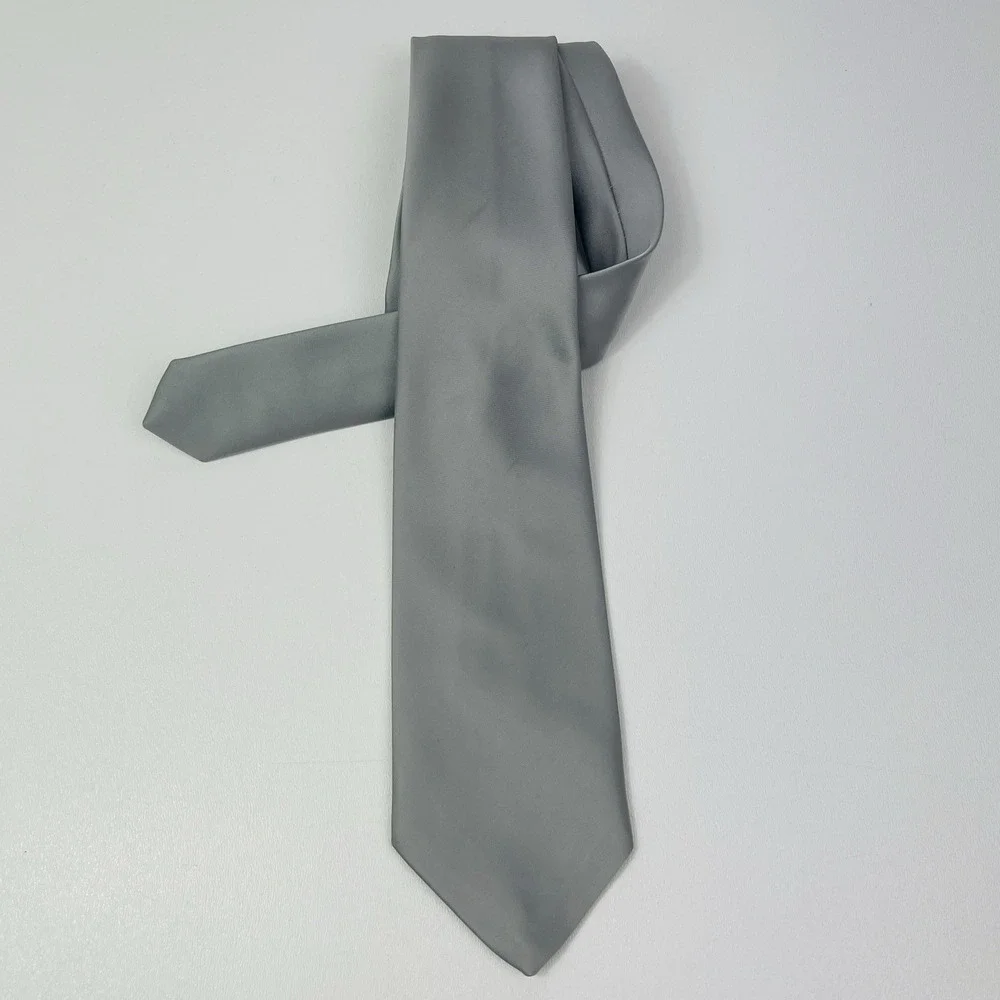 Mens Jo Renoir Paris Mens Tie Silver Solid Color Block Polyester Blend‎